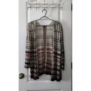 NIC+ZOE Multi Color Striped Open Front Linen Blend Knit Cardigan Size PL